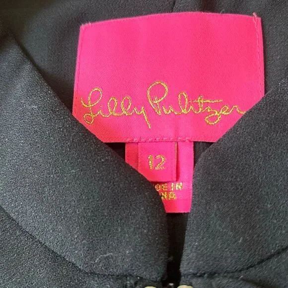 Lilly Pulitzer Black Dress Pearl front Sz 12 Adalee onyx LBD - Picture 7 of 10